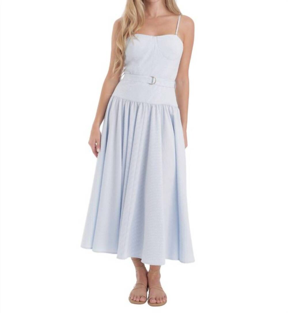 NEW KARINA GRIMALDI mavi stripe midi dress in blue sear sucker